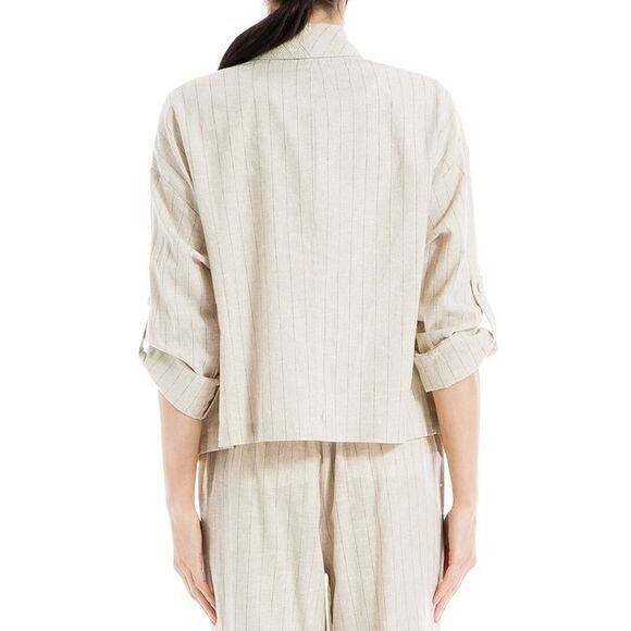 NWT Max Studio XS Linen Cotton Striped Open Front Blazer Jacket Lightweight‎ - Picture 2 of 10